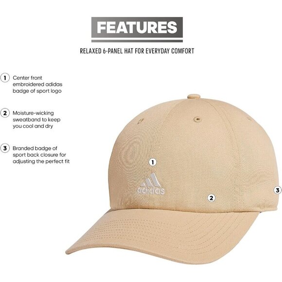 Adidas Women\'s Beige Off White Baseball Adjustable Cotton Athletic Relaxed Hat